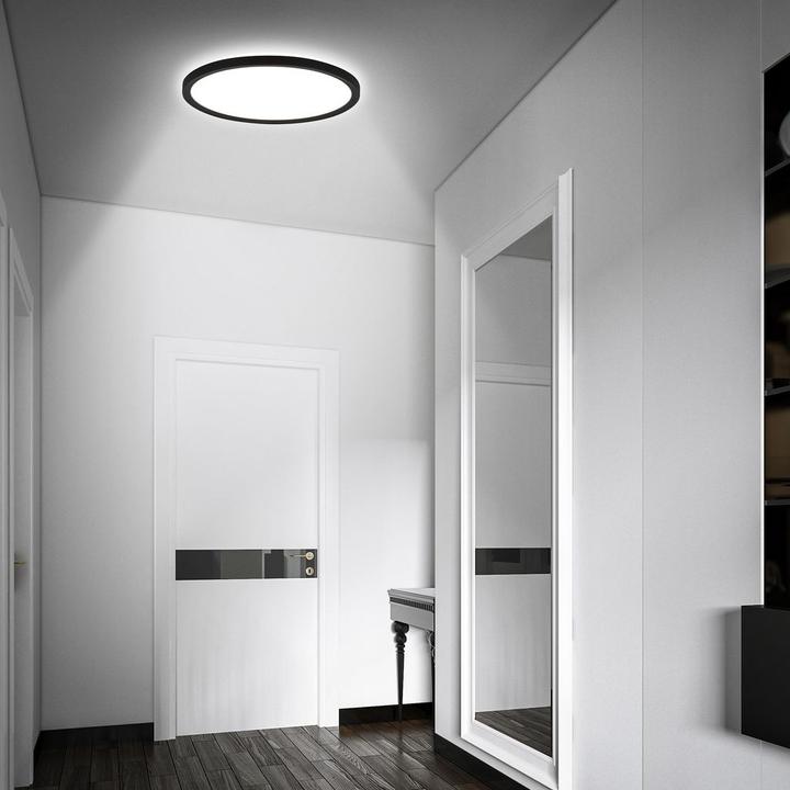 Image du produit Briloner Panneau LED ultra plat avec effet de rétroéclairage + Microwave, IP44, noir (2400 lm)