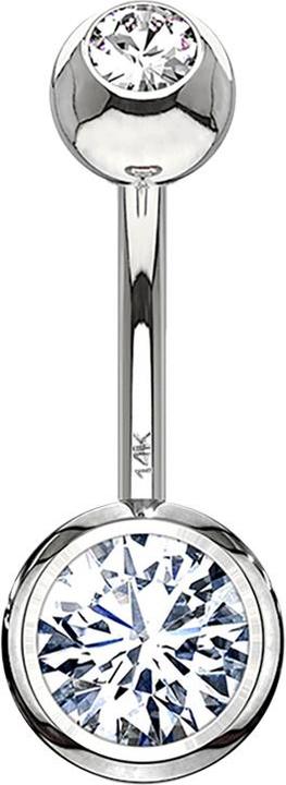 Image du produit Star Piercing Banane en or blanc 14k avec deux boules en cristal argenté (sans laiton, Or 14k)