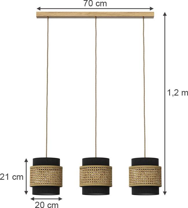 Actual product image Vicco 3-piece pendant light Morten, Rattan/black, 70 x 120 cm (E27)