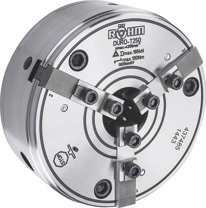 Röhm Keilstangen-Drehfutter mit Grund- und harten Aufsatzbacken DIN 702-4