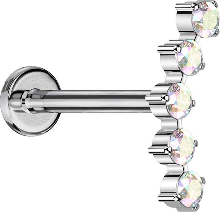 Actual product image Star Piercing Micro labret internal thread silver curved silver five round crystals multicolour (without brass, Titanium)