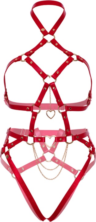 Actual product image Leg Avenue Vegan leather harness with heart ring studs (M)