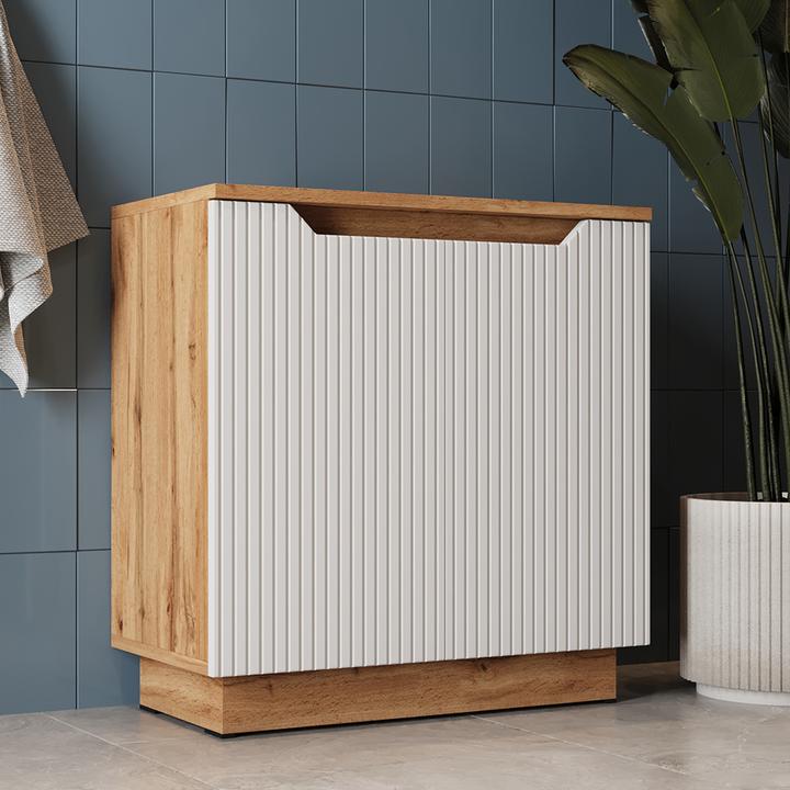 Actual product image Vicco Waschbeckenunterschrank Lotta, Eiche/weiss gestreift, 59.8 x 62.1 cm mit 2 Türen (59.80 x 32 x 62.10 cm)