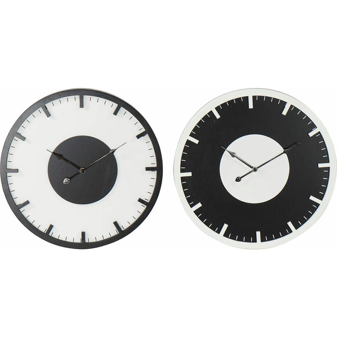 DKD Home Decor, Orologio da parete, Wall Clock 50 x 3,5 x 50 cm Black White Vintage MDF Wood (2 Units)