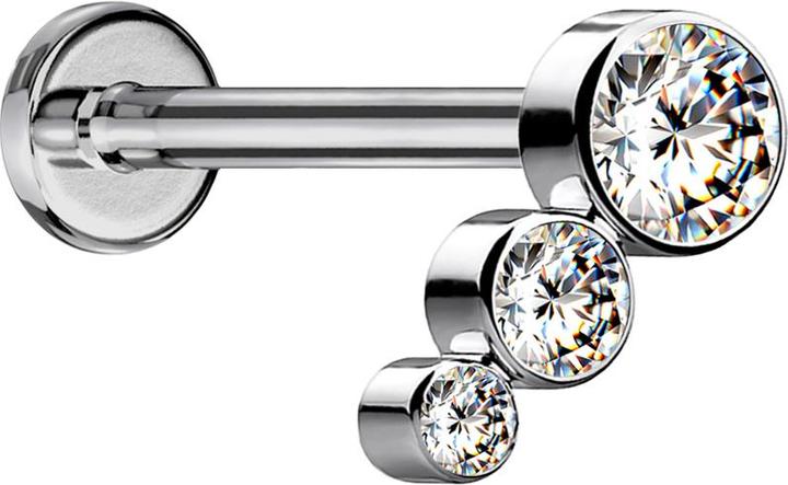 Image du produit Star Piercing Micro Labret femelle argenté avec trois cristaux (Titane, sans laiton)