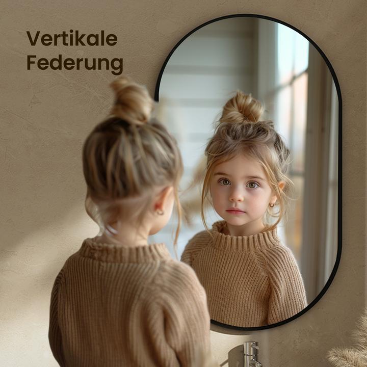 Produktbild Emke Badspiegel Oval 40*60cm, HD Wandspiegel für Badezimmer/Flur, Vertikal/Horizontal,Schwarzer Rahmen (45 x 60 cm)
