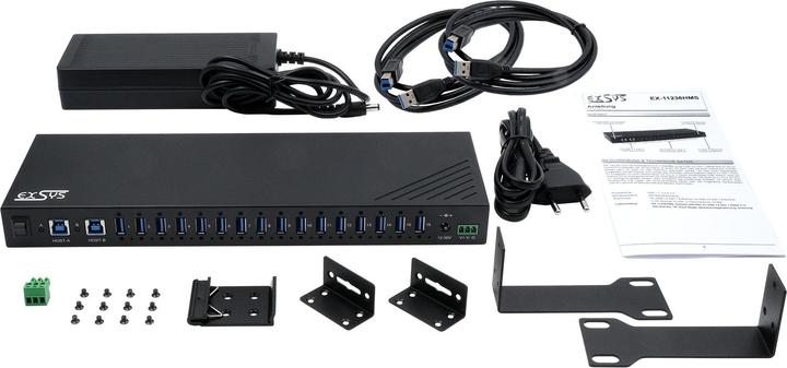 Produktbild Exsys Industrial USB 3.2 Gen 1 Hub 16-Port (USB-B, 16 Ports)