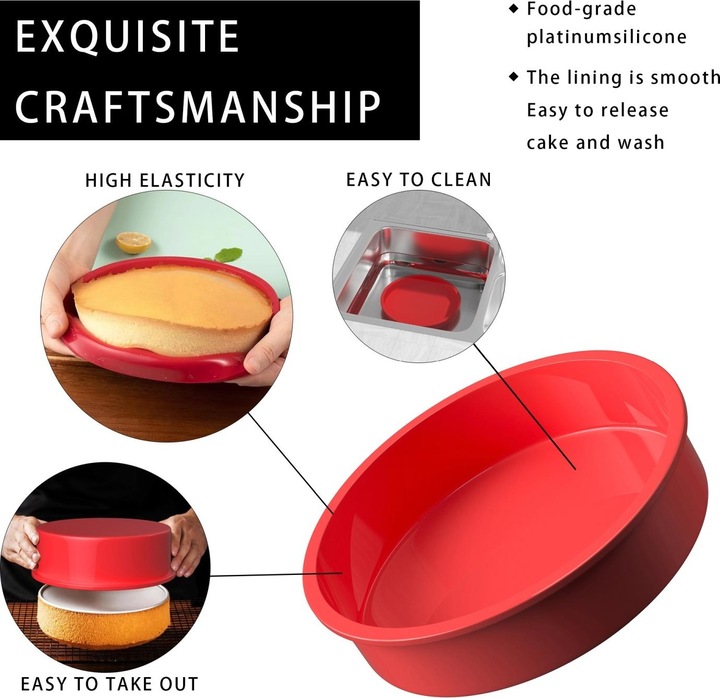 Produktbild Intirilife 4-teiliges Set runde Silikon Kuchenbackformen in Rot - 10 cm, 16.3 cm, 19.8 cm, 25 cm (25 cm)