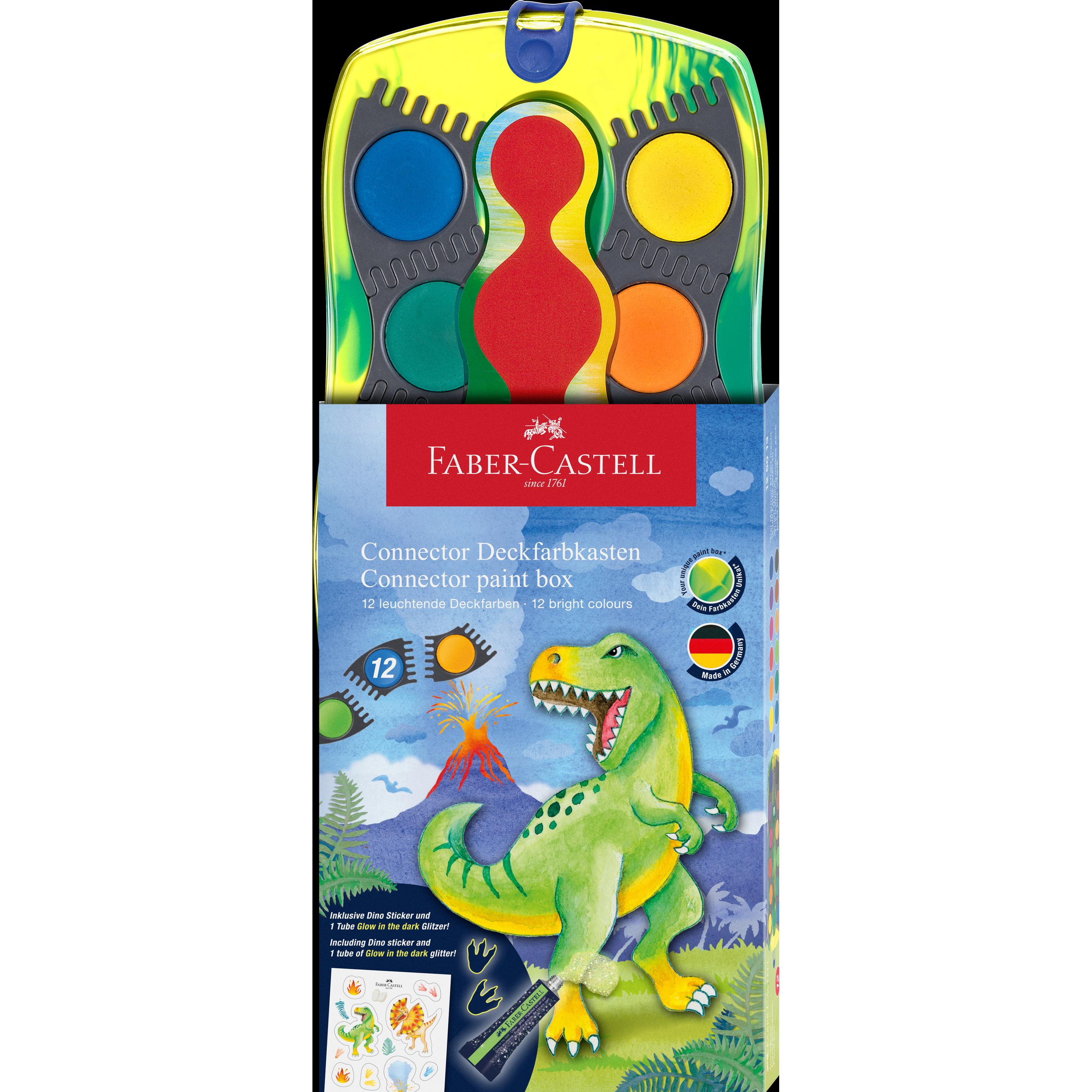 Faber-Castell, Künstlerfarbe + Bastelfarbe, Farbkasten 12ST Connector Dino (Mehrfarbig)