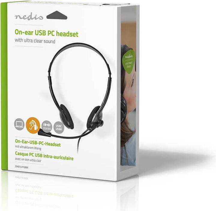 Actual product image Nedis PC Headset On-Ear - Black (Cable, USB-A, Google Meet, Microsoft teams, Zoom)