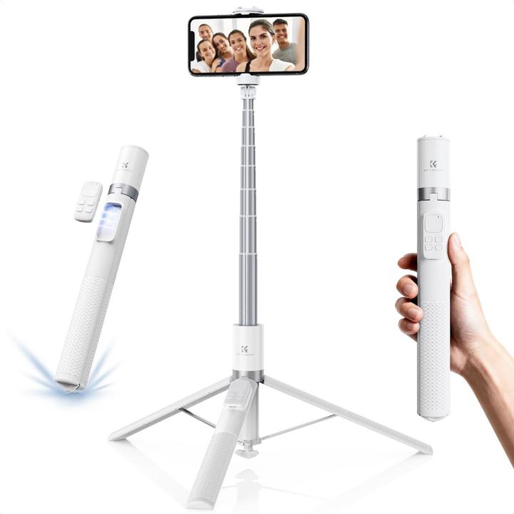 Actual product image K&F Concept X96 1.75M Phone Selfie Stick with 9 Buttons Bluetooth Remote Control, Phone Holder (White)