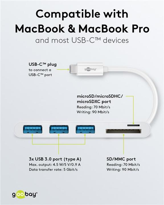 Immagine prodotto Goobay Adattatore multiplo USB-C™ CardReader (USB-C, 5 porte)