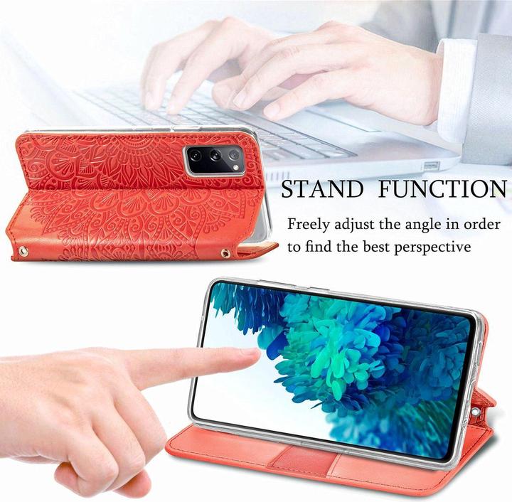 Produktbild König Design Hülle Handy Schutz für Samsung Galaxy S20 FE Case Flip Cover Tasche Etuis Rot (Samsung Galaxy S20 FE)