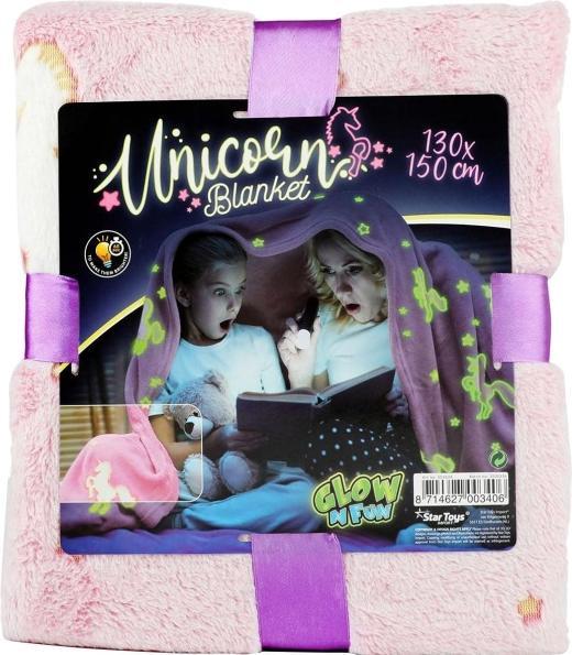 Immagine prodotto Toi-Toys Coperta Glow N fun Glow in the Dark unicorno, 130x150cm (130 x 150 cm)