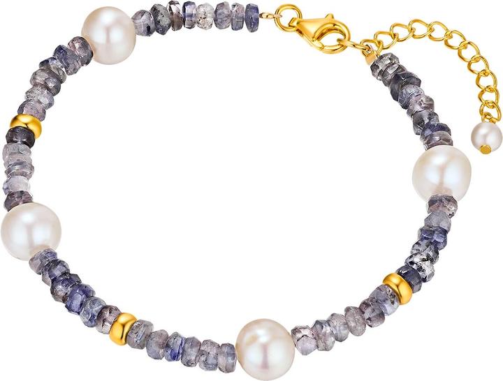 Immagine prodotto Valero Pearls Donna Argento 925 Kyanite Perla d'acqua dolce coltivata Oro giallo 17,0 cm Lunghezza base + 3,0 cm (17 cm, Argento 100%)