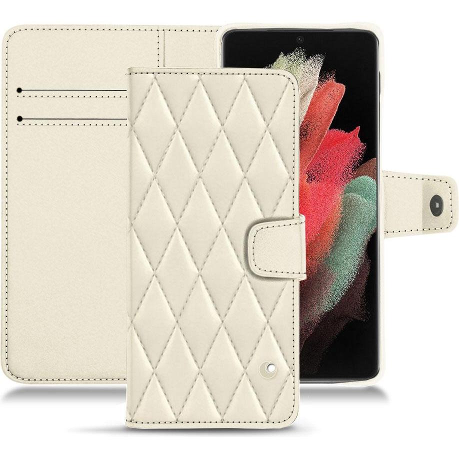 Noreve Lederschutzhülle Wallet (Samsung Galaxy S21 Ultra), Smartphone Hülle, Weiss