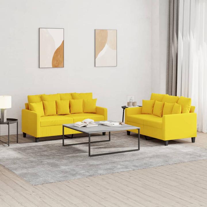 Produktbild VidaXL 2-tlg. Sofagarnitur mit Kissen Hellgelb Stoff,Farbe (2-Sitzer)