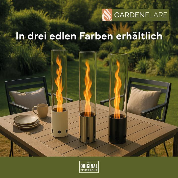 Actual product image Gardenflare Tischfeuer – elegante kleine Edelstahl Feuersäule und Pelletfackel - schwarz
