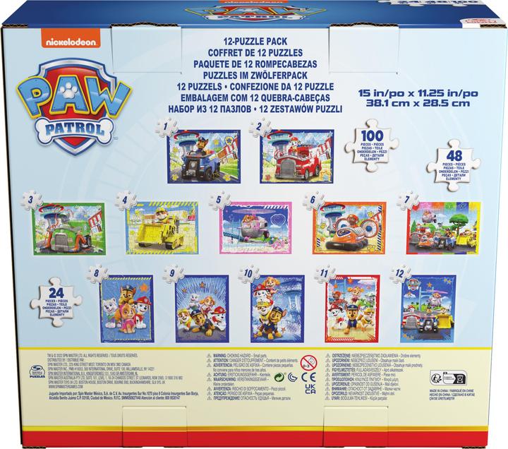 Immagine prodotto Spin Master PAW Patrol, confezione da 12 puzzle da 24, 48 e 100 pezzi, Chase, Marshall, Skye, Everest, Rubble, Z