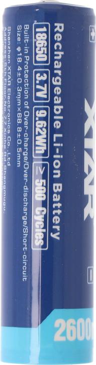 Produktbild Xtar 18650 2600mAh 3,6V - 3,7V Li-Ion-Akku geschützt mit Kopf, Abmessungen 69,50x18,4mm (18650, 2600 mAh)