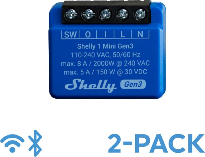 Image du produit Shelly 1 Mini Gen3 x2 (Actionneur de commutation)