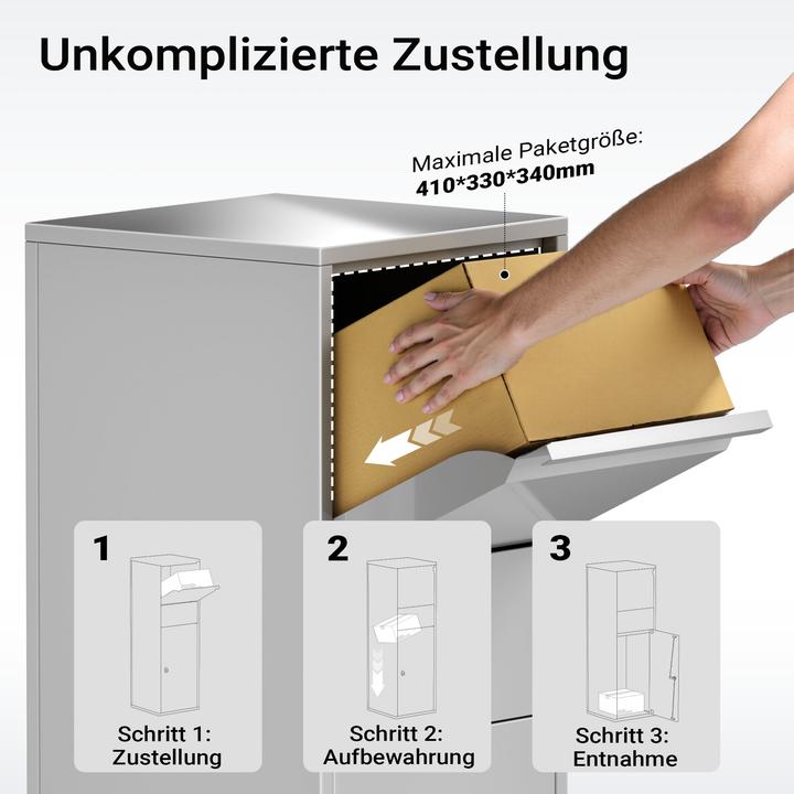 Produktbild Wiltec Paketkasten Briefkasten silberfarben 46x45x140 Paketbox Zuhause Päckchen
