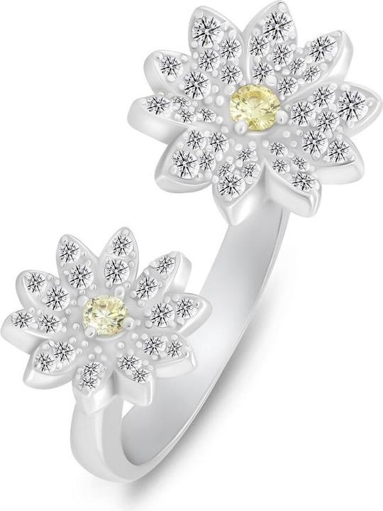 Image du produit Brilio Silver - Sparkling open bicolor ring Flower RI124W - Circuit : 55 mm (55)