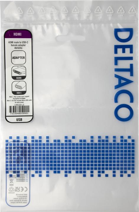 Produktbild Deltaco DisplayPort adapteris, HDMI??? USB-C Alt.Mode, 4K/60Hz / 1902012 (20 cm)