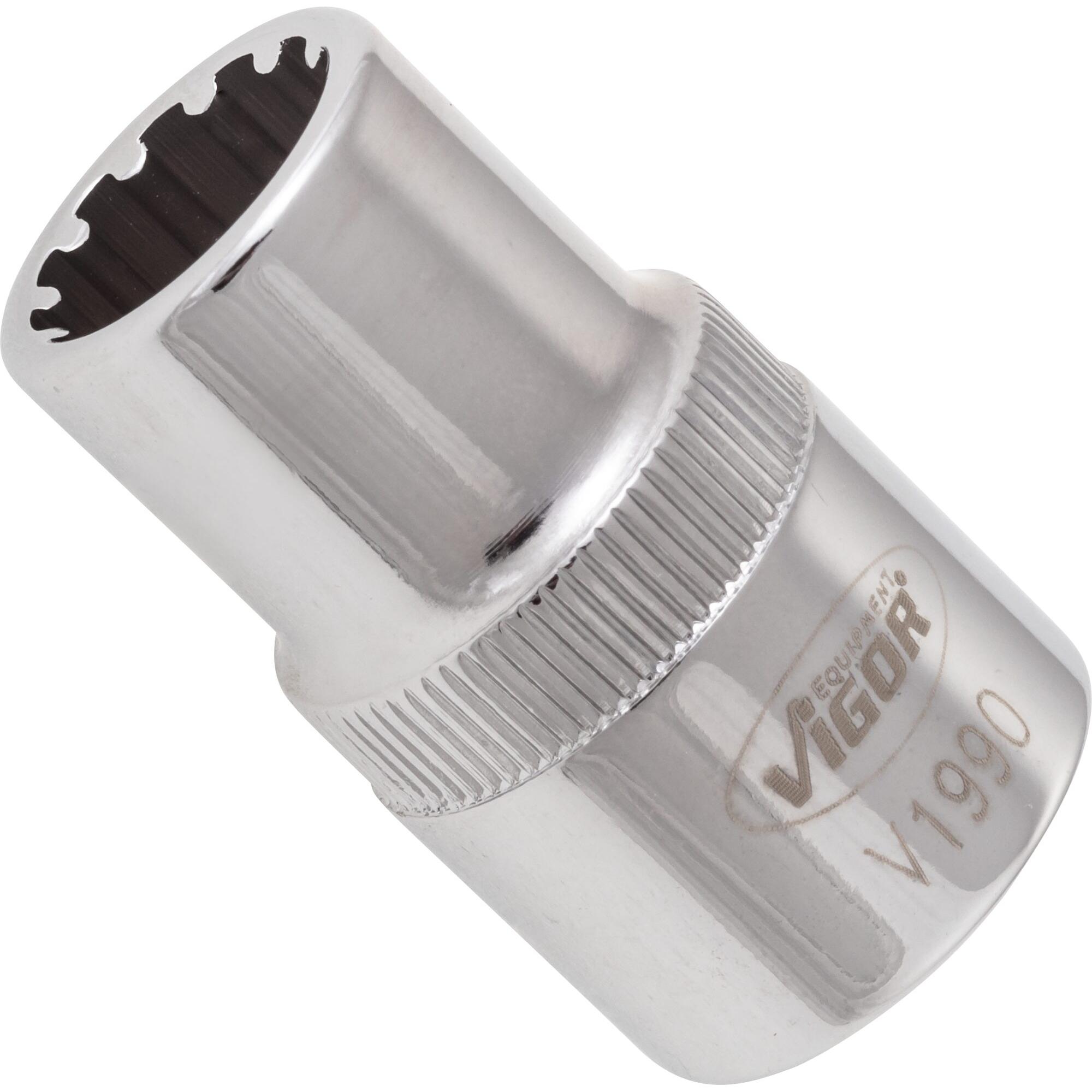 Vigor, Steckschlüssel + Stecknuss, Multiprofil Steckschlüsseleinsatz ∙ V1990 ∙ Vierkant12,5 mm (1/2 Zoll) ∙ Multiprofil ...