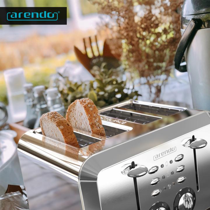 Produktbild Arendo Edelstahl Toaster 4 Scheiben, Automatik, Edelstahl, Wärmeisolierendes Doppelwandgehäuse, silber