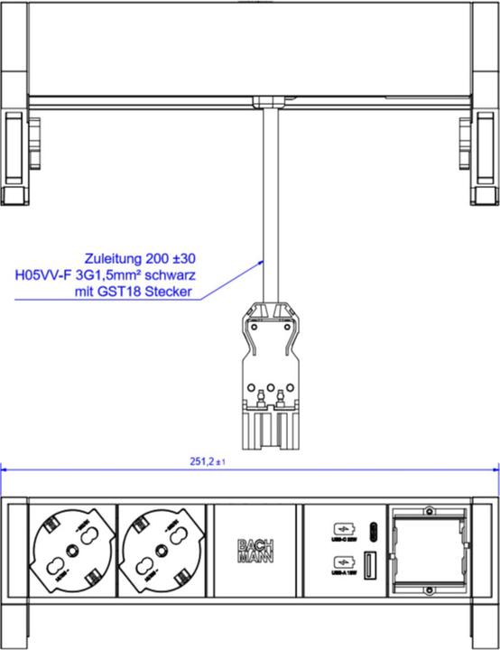 Produktbild Bachmann DESK2 2xP40 1xUSB A&C 22W (2 x, CEE 7/3, CEE 7/5, USB, 0.20 m)