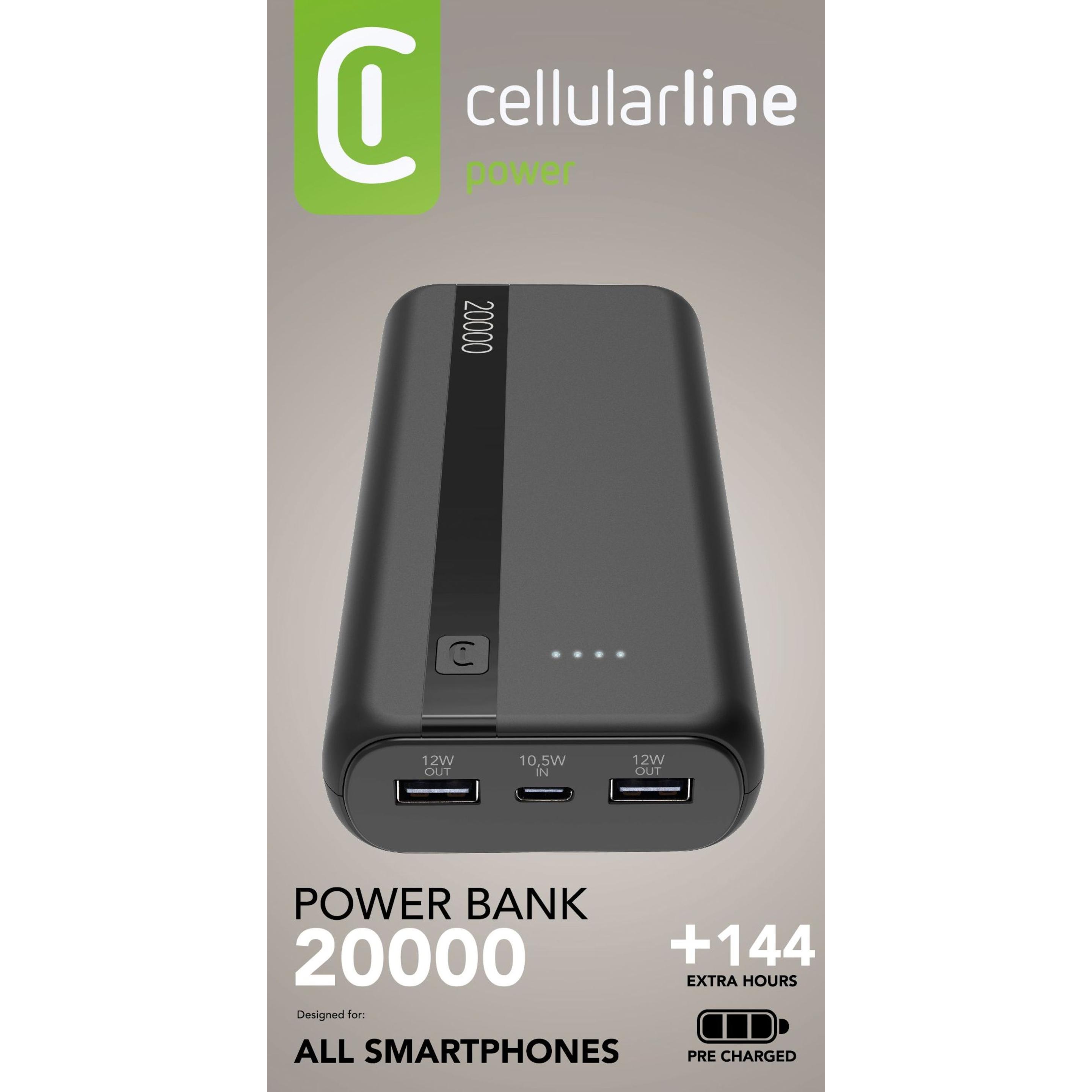 Thumbnail - Cellularline Power Bank 20000 - Black (20000 mAh, 12 W), Powerbank, Schwarz