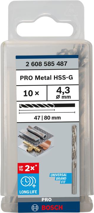 Produktbild Bosch Professional Zubehör PRO Metal HSS-G Spiralbohrer, 4,3 x 47 x 80 mm (4.3 mm)