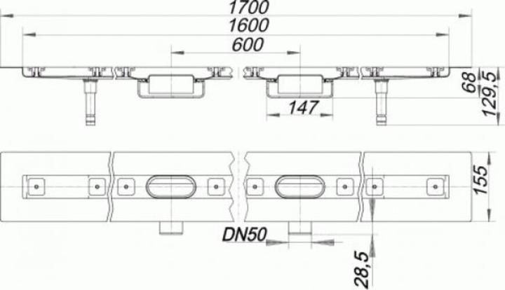 Produktbild Dallmer Duschrinne CeraLine Nano F 1600mm, 524744, DN 50 Bauhöhe 68mm (1840 mm)