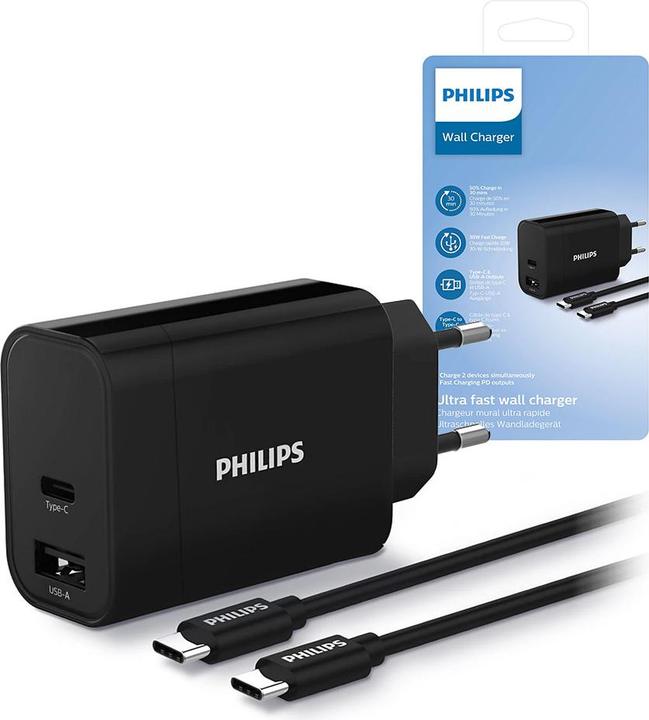 Philips USB-A USB C 30W charger (PD, QC) with 1 metro cable (30 W)