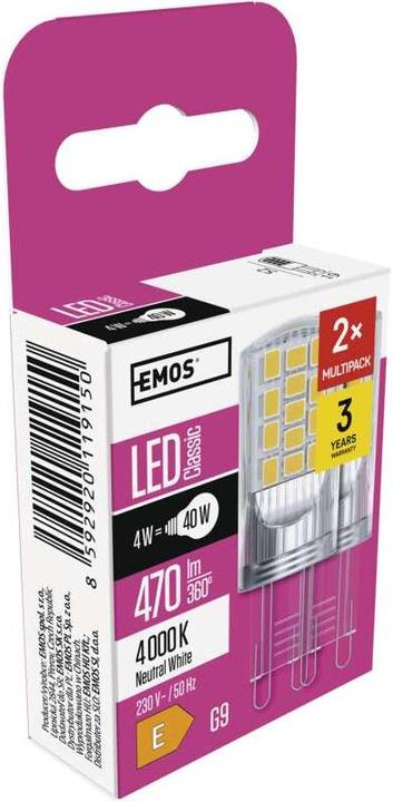Produktbild Emos LED Lampe Classic JC / G9 / 4 W (40 W) / 470 lm / Neutralweiss (G9, 470 lm, 2 x)