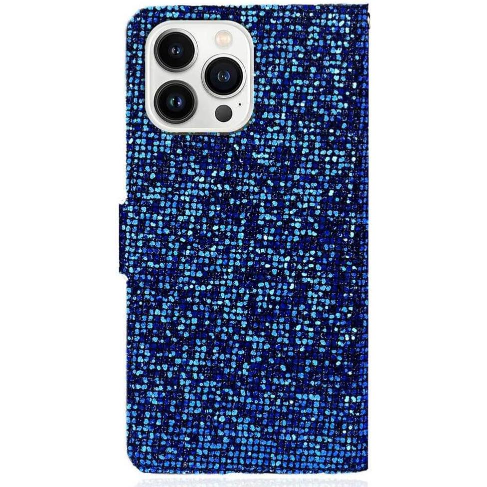 Thumbnail - Cover-Discount iPhone 14 Pro - Glitter Leder Etui blau (Apple iPhone 14 Pro), Smartphone Hülle, Blau