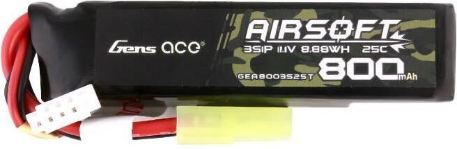 Produktbild Gens Ace Lipo 800MAH 11.1V 25C 3S1P Airsoft Gun Lipo Battery with mini Tamiya Plug (11.10 V, 800 mAh)