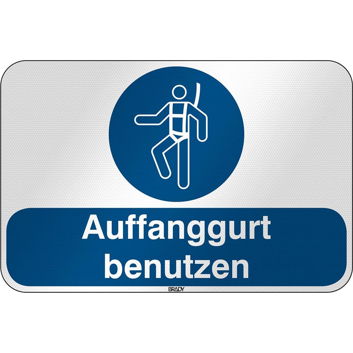 Brady, Segnaletica di sicurezza, M/M018/DE200/RFL-590X390-1, Cartello di sicurezza ISO - Utilizzare imbracatura di sicurezza,