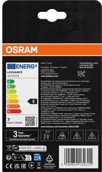 Produktbild Osram Vintage 1906 LED CLASSIC Globe Dimmable (E27, 6.50 W, 725 lm, 4 x, E)