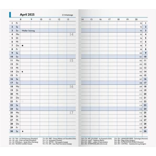 Brunnen, Agenda, Ersatzkalendarium 750 Faltkalender 8,7x15,3cm 1 Monat/2 Seiten 2025 (Deutsch)