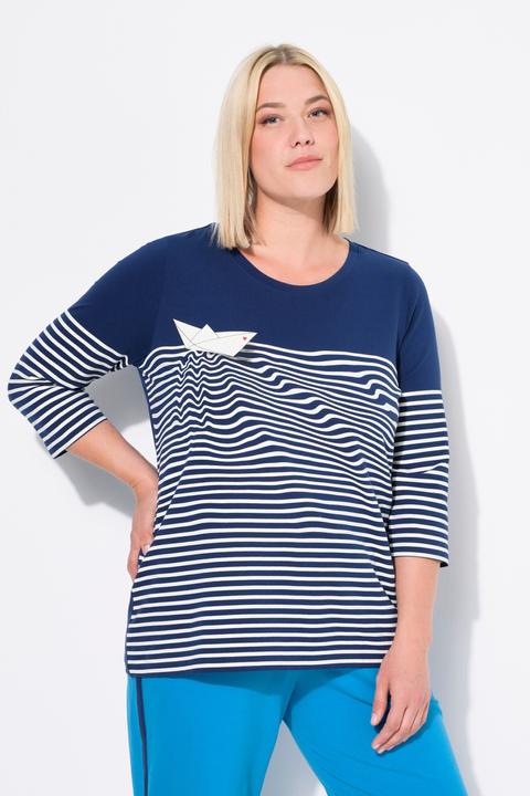 Produktbild Ulla Popken Shirt, Ringel, Papierboot, U-Boot-Ausschnitt, 3/4-Arm (42, 44)