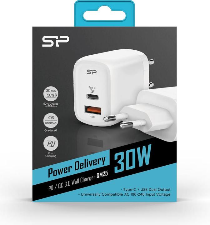 Produktbild Silicon Power charger USB-C - USB QM25, white (30 W, 2 Ports)