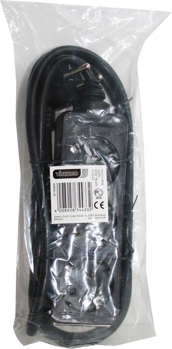 Actual product image Vivanco 3-way socket strip, black, 1.5mm??, 1.40m (3x, 1.40 m)