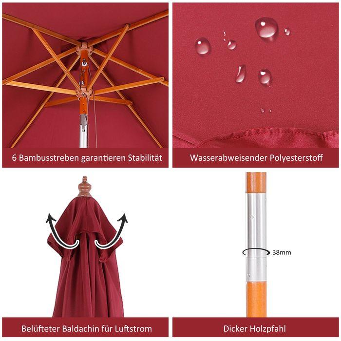 Immagine prodotto Swisshandel24 Ombrellone a 3 livelli in legno di abete+poliestere rosso vino 200 x 150 x 230 cm (1.50 m)