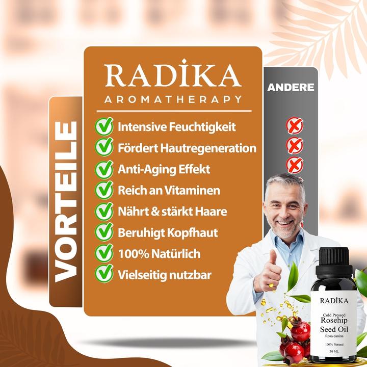 Image du produit Radika Huile de cynorrhodon, pressée à froid, 100% pure, BIO, naturelle, 30 ml (Huile pour le corps, 30 ml)