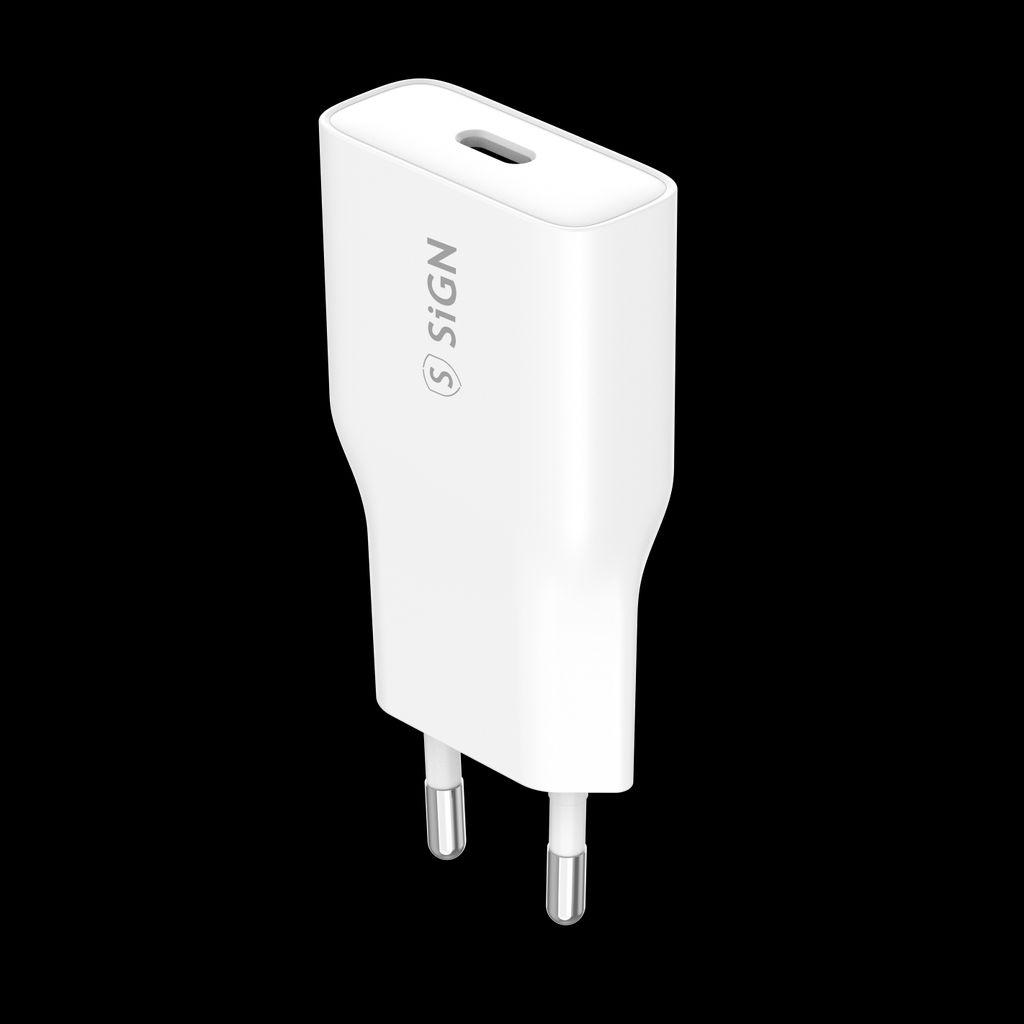 SIGN GaN Fast Charger USB-C PD & Q.C3.0 20W – White (20 W), Caricatore USB, Bianco