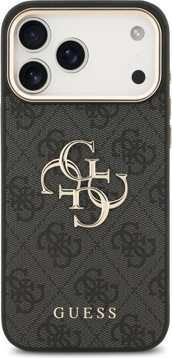 Produktbild Guess PU-Leder 4G Metall Logo Goldrahmen Backcover für iPhone 17 Pro Max Schwarz (Apple iPhone 17 Pro Max)