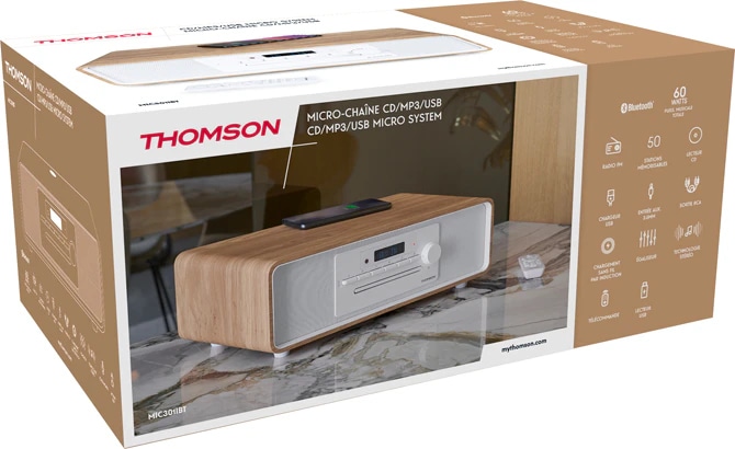 Produktbild Thomson MIC301IBT ws/holz Micro-Anlage 60W,UKW,Bluetooth,CD,USB,Induktionsladen (Bluetooth, CD Player, WLAN, 1x 10 W)