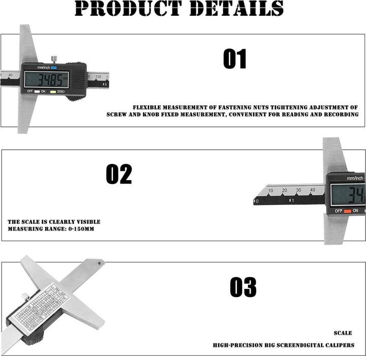 Immagine prodotto Jectse Misuratore di profondità digitale (15 cm)
